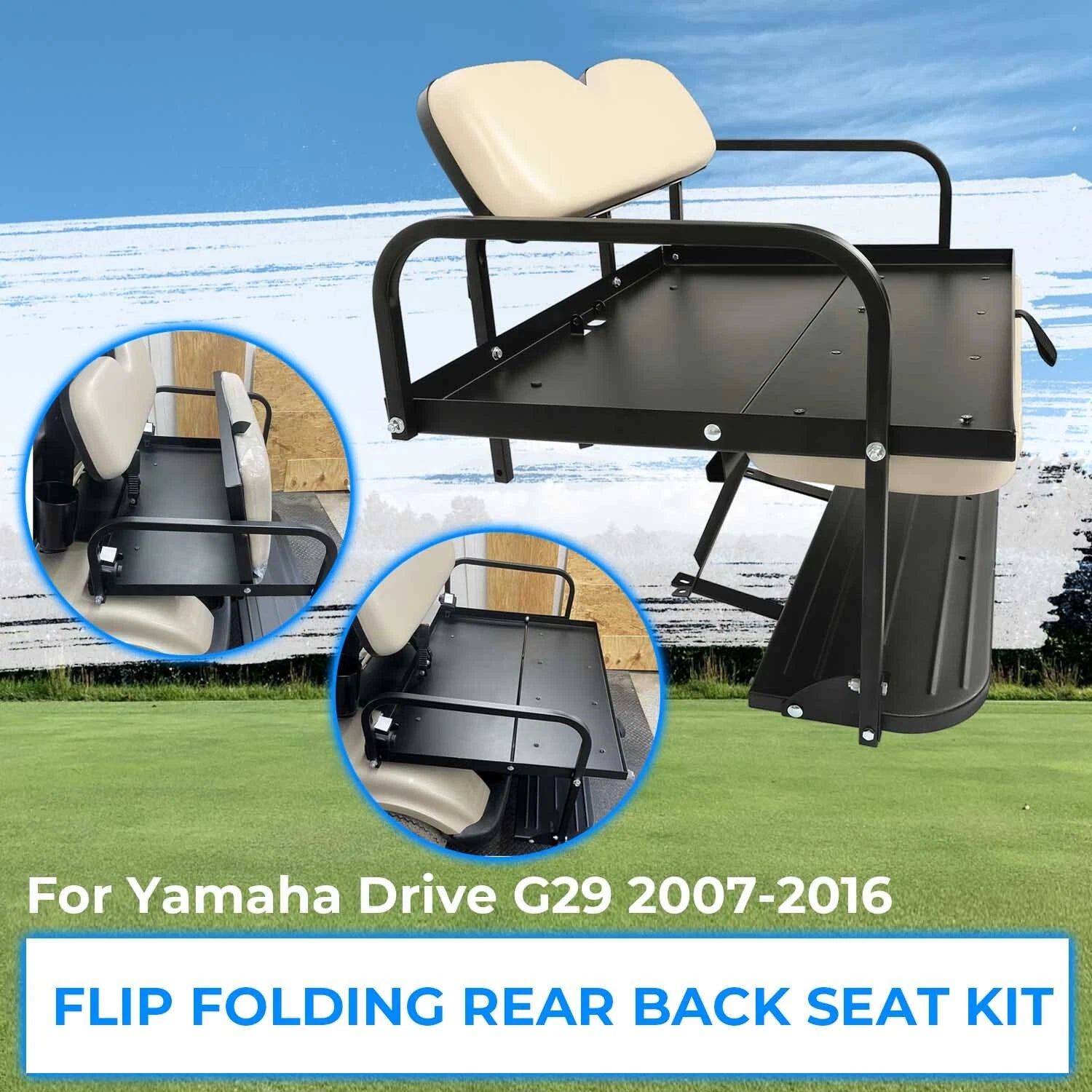 Flip Folding Rear Back Seat Kit for Yamaha Drive G29 Golf Cart (2007–2016)