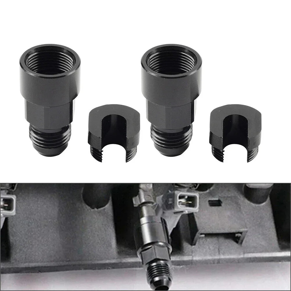 Black 6AN Male to 3/8" Quick Disconnect EFI Fuel Rail Adapter for Car