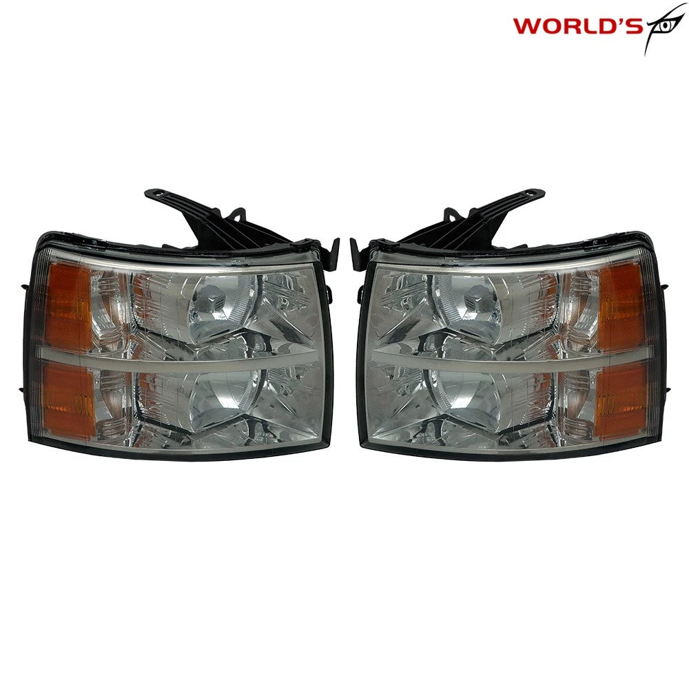 Set of 2 Headlights for Chevy Silverado (2007–2013) Black Housing Smoke Lens