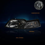 Smoked Headlight & Clear Corner Signal Lamps Pair for Ford Mustang (1999–2004)