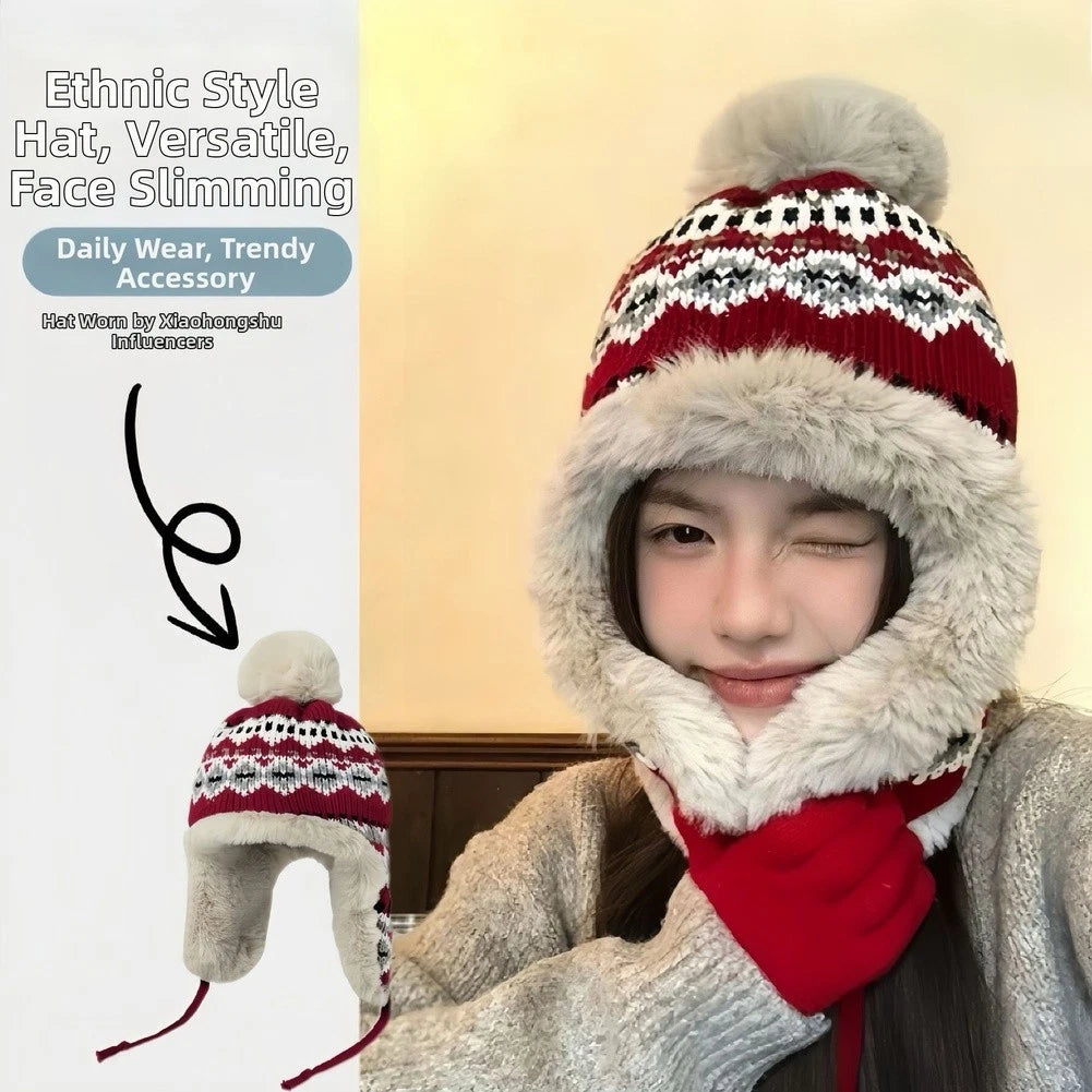 Knit Beanie with Fleece Lined Ear Flaps for Cold Weather