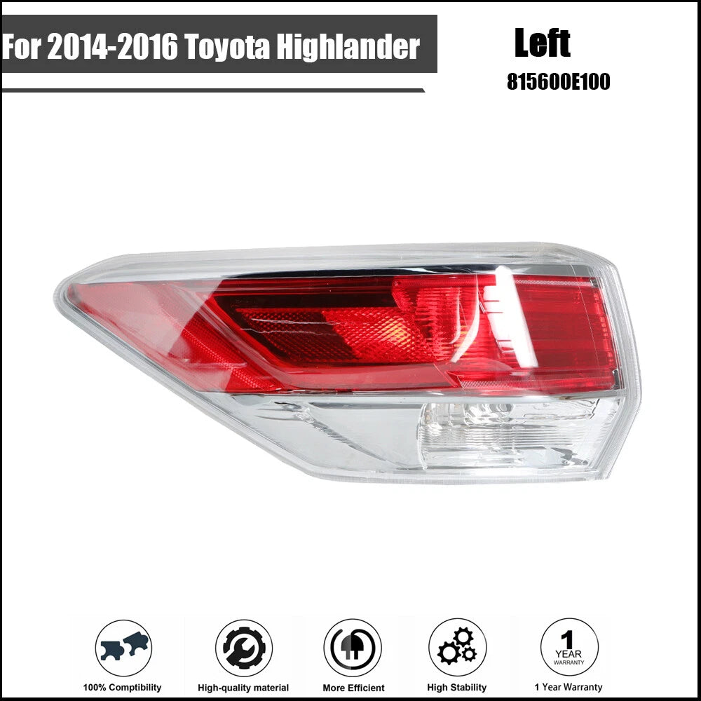Taillight Assembly for Toyota Highlander (2014–2016) Left Driver Side