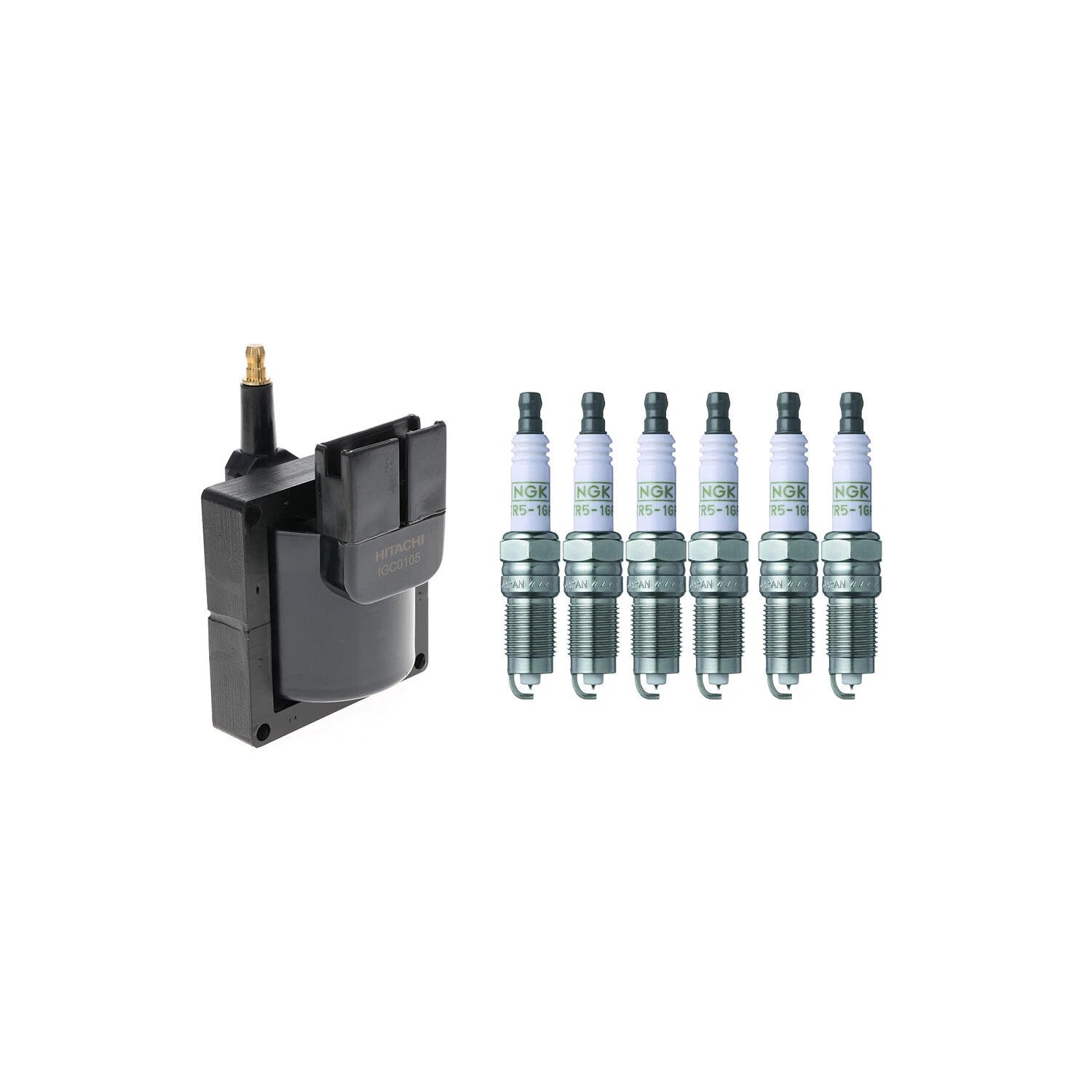 Set of 6 Hitachi Ignition Coils & NGK Platinum Spark Plugs for Ford Thunderbird (1983–1997)