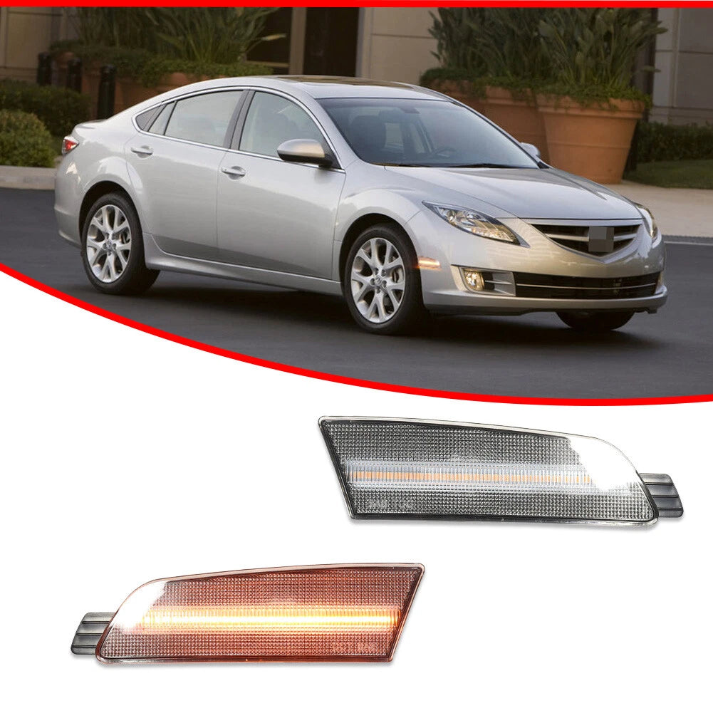 Clear Amber LED Front Bumper Side Marker Reflectors for Mazda 6 (2009–2013)
