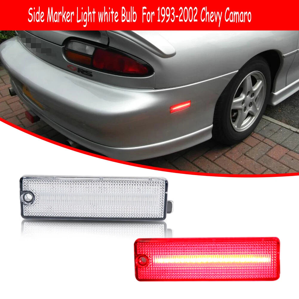 2X Clear Lens Red LED Rear Bumper Side Marker Lights for Chevy Camaro (1993–2002)