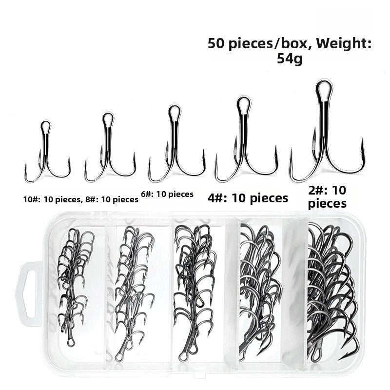 50pcs High Carbon Steel Treble Hooks #2 #4 #6 #8 #10 for Lures
