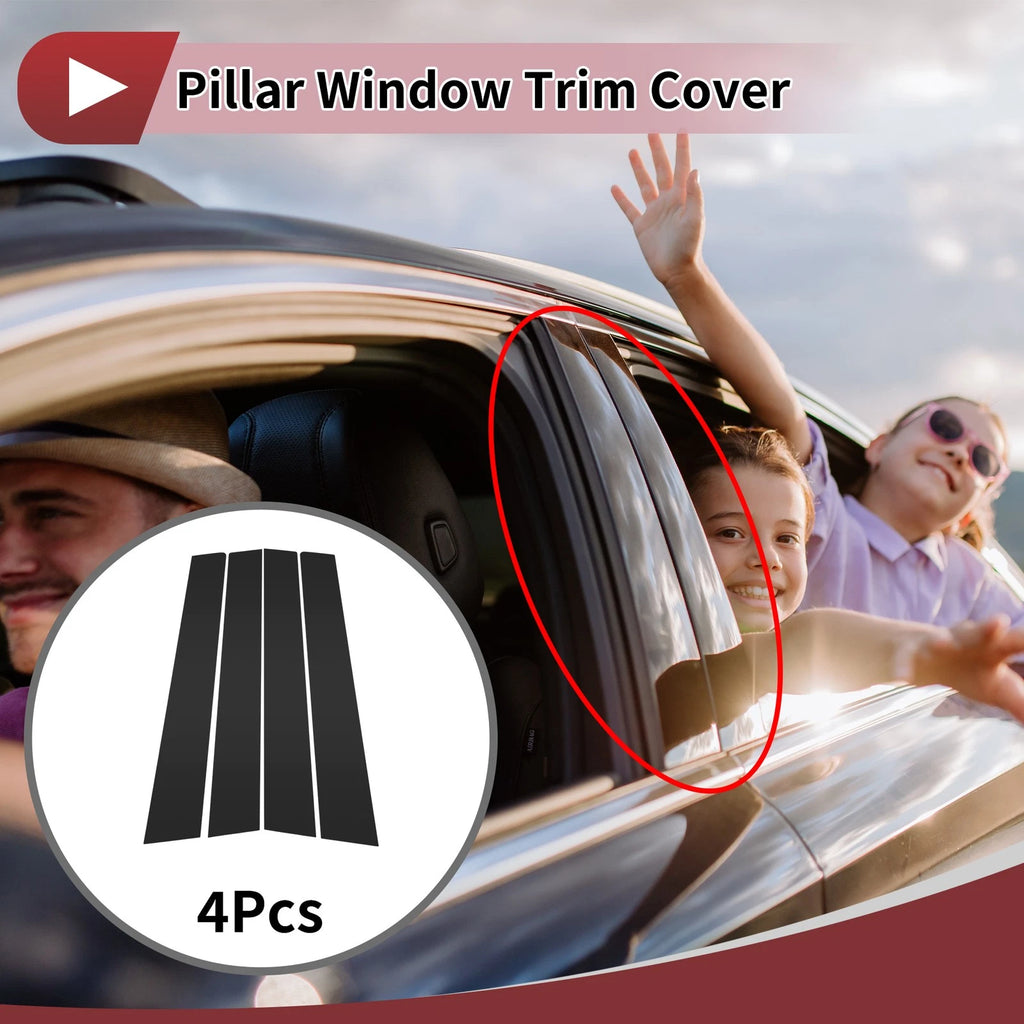 Set of 4 Car Door Pillar Window Trim for Honda City (2003–2008) Black