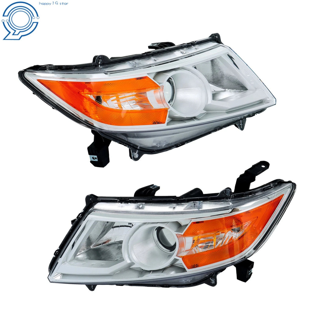Set of 2 Halogen Front Headlights for Honda Odyssey (2011–2017) Amber Chrome