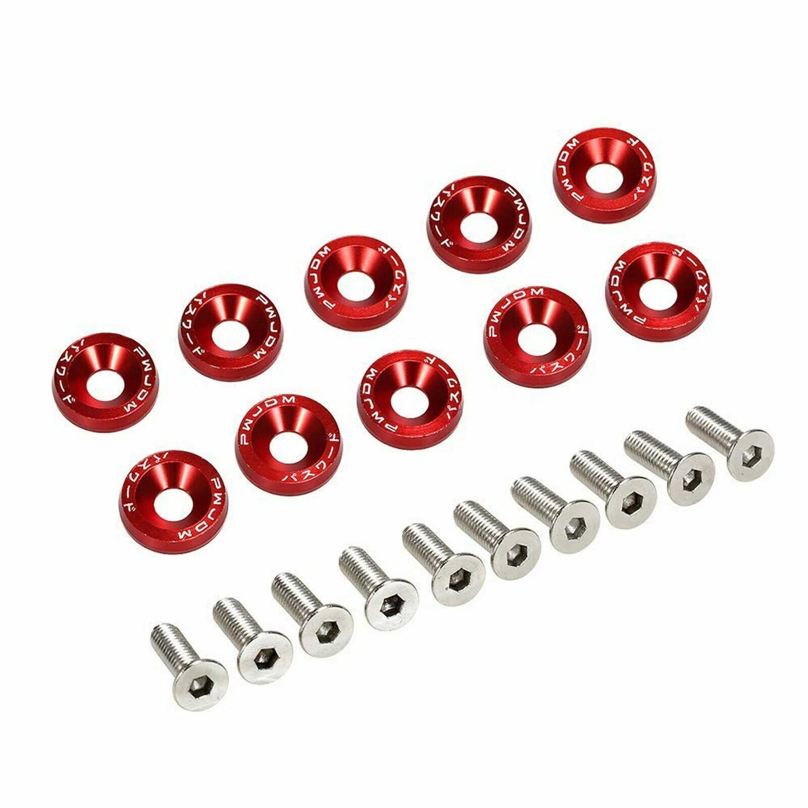 Red JDM Billet Aluminum Fender/Bumper Washer Bolt Kit for Universal (20)