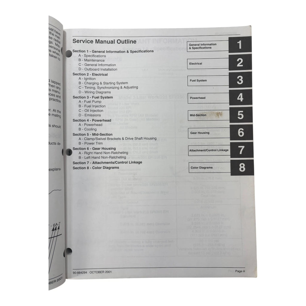 Service Manual for Mercury 225/250 3.0L EFI (2001) 90-884294