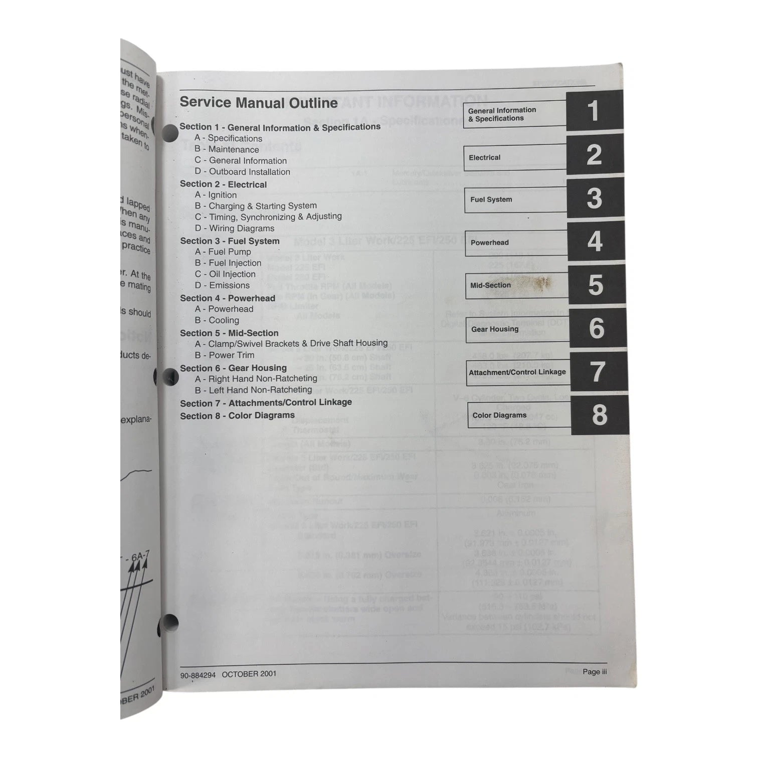 Service Manual for Mercury 225/250 3.0L EFI (2001) 90-884294
