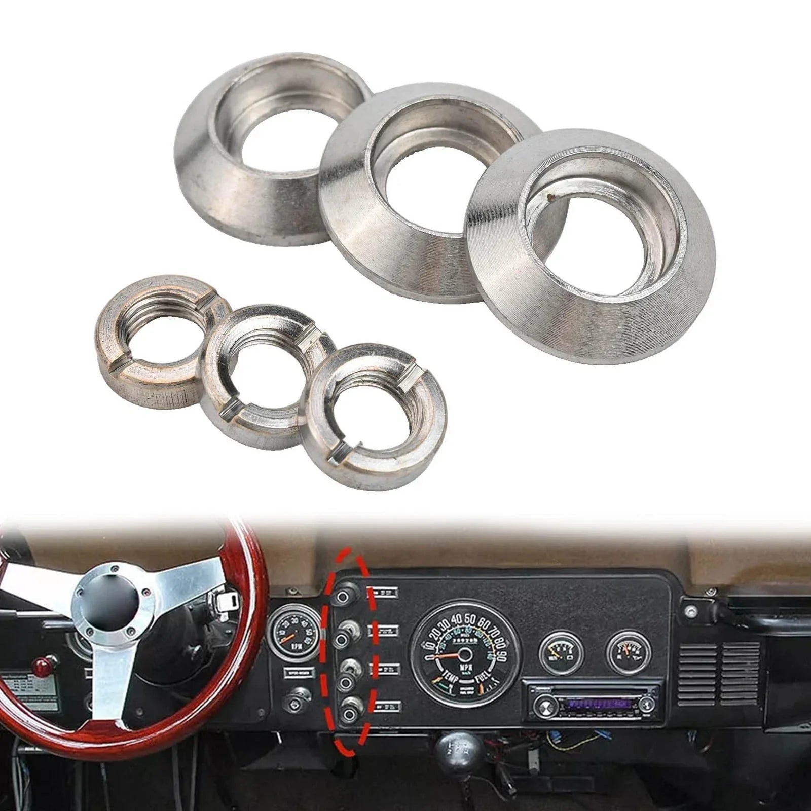 Inclusive Dashboard Control Bezels & Nuts Package for Jeep CJs (1972���1986)