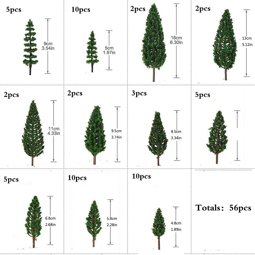 56pcs Mixed Model Tree Set for HO OO Scale Railroad Landscape Decor