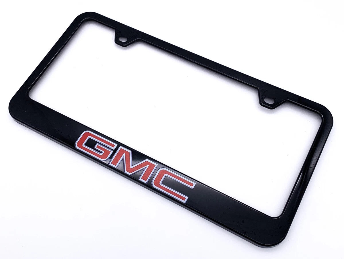 License Plate Frame Black Plastic with Red GMC Emblem for GMC Sierra (2014–2024)