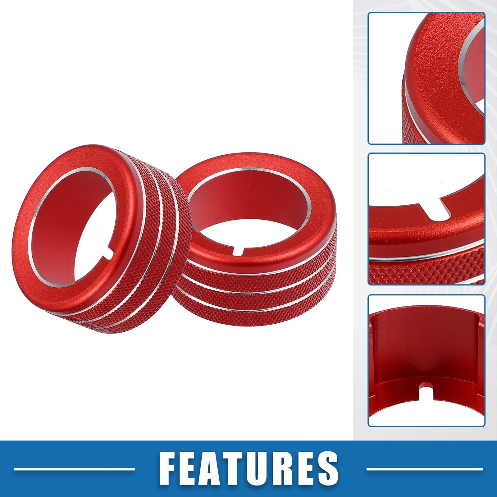 Set of 3 AC Button Ring Knob Cover Trim for Toyota 4Runner (2010–2020) Red