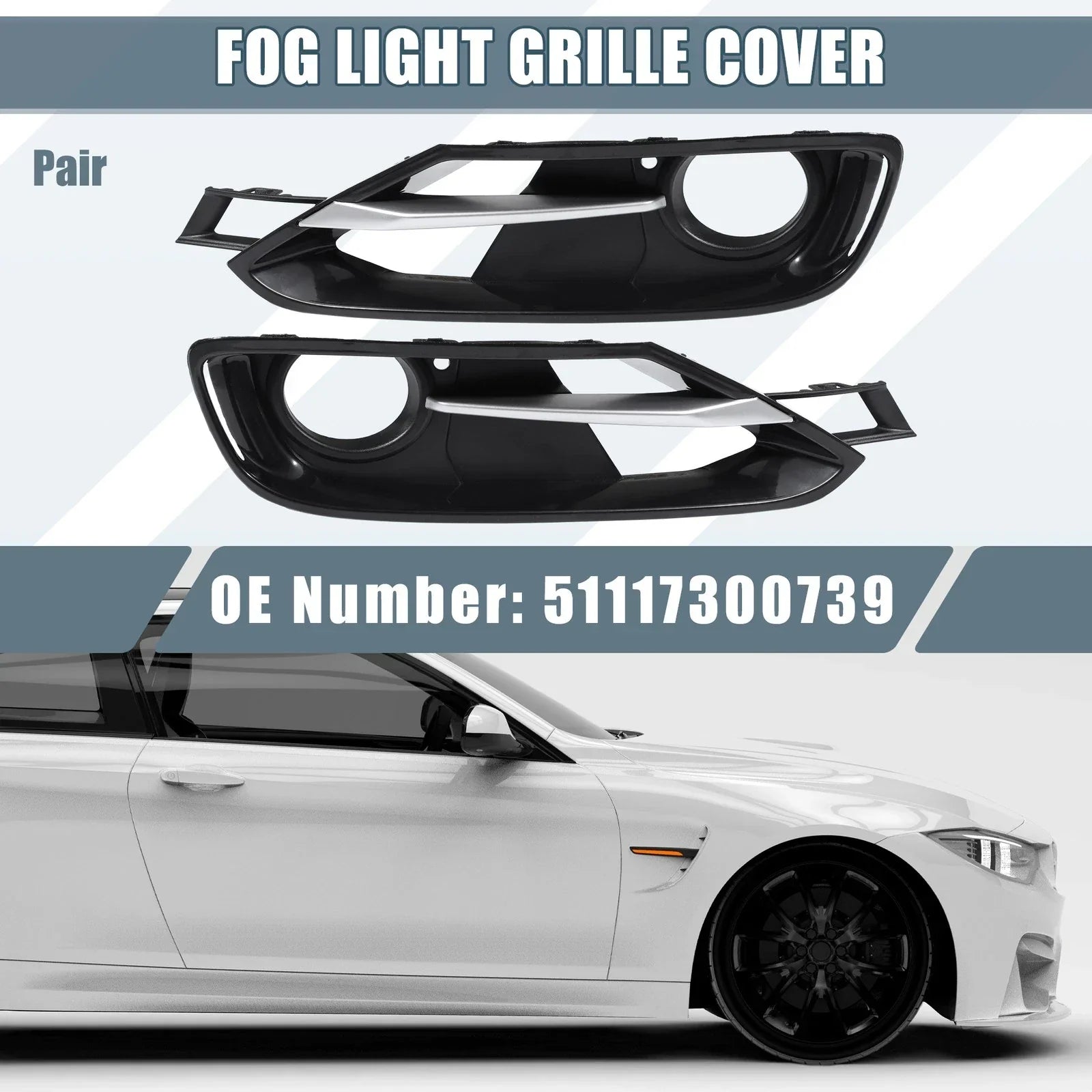 1 x Pair Fog Light Grille Cover Trim for BMW F30 (2012-2019)