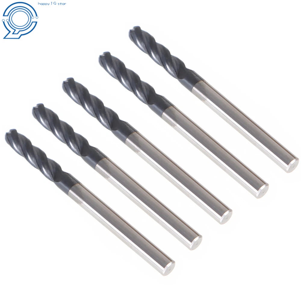 Set of 5 Ball Nose Carbide End Mills for Various Applications (1/8")
