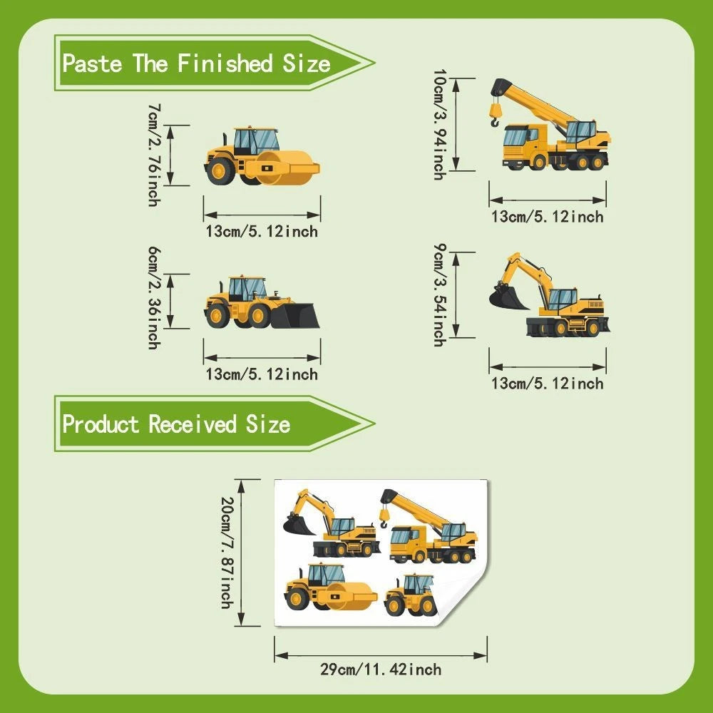 Yellow PVC Construction Vehicle Wall Decal 29x20cm for Office Home Decor