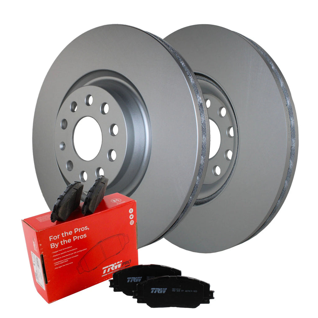 Front Brake Kit 340mm Disc Rotors & TRW Pro Low-Met Pads for VW S3, CC, GTI, Jetta