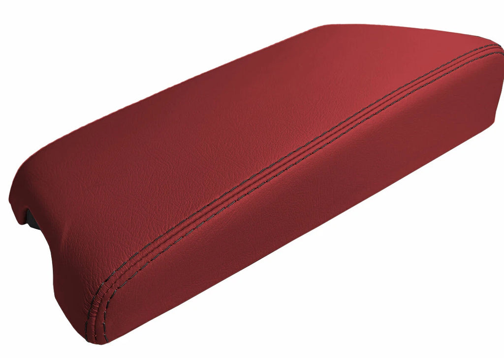 Leather Console Lid Armrest Cover for Infiniti G35 Coupe (2002–2007) Red Black Stitch
