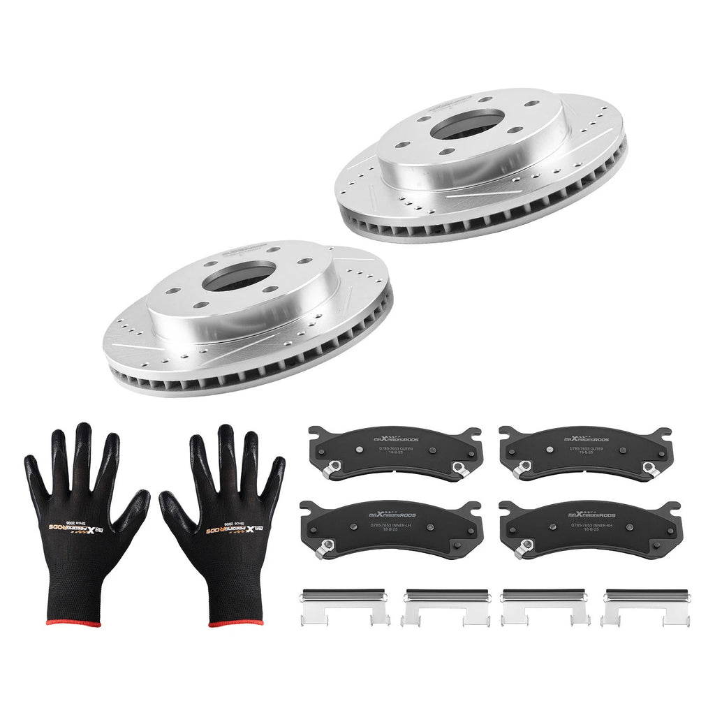 Front Drilled Brake Rotors + Ceramic Pads Kit for Chevrolet Avalanche 1500 (2002–2006)