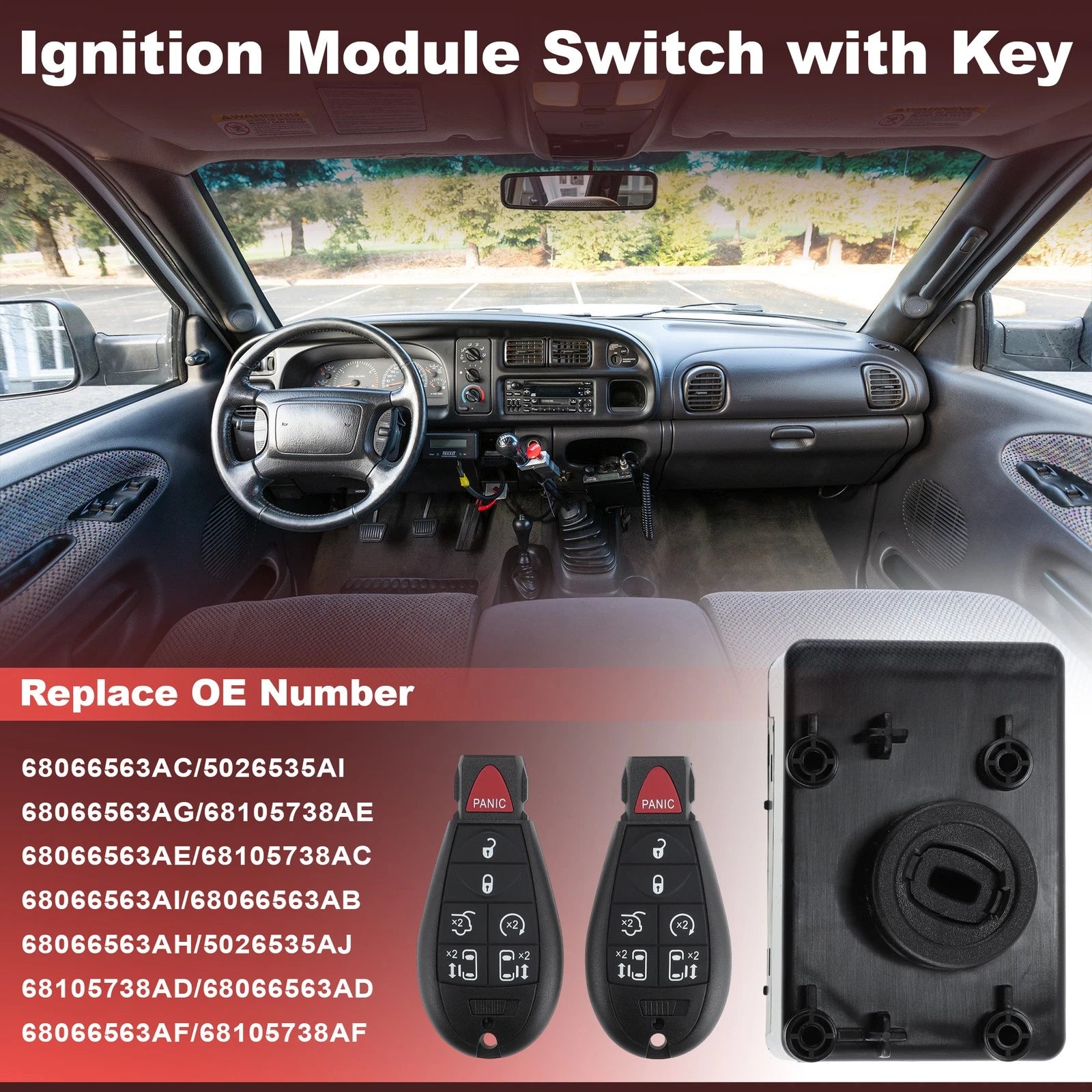 Ignition Module Switch with Key Fob for Ram 1500 2500 3500 (2011–2012) 68105738AF