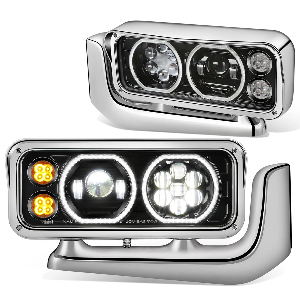 Full LED Halo Ring Projector Headlights for Peterbilt 359 379 389 (1981–2021)