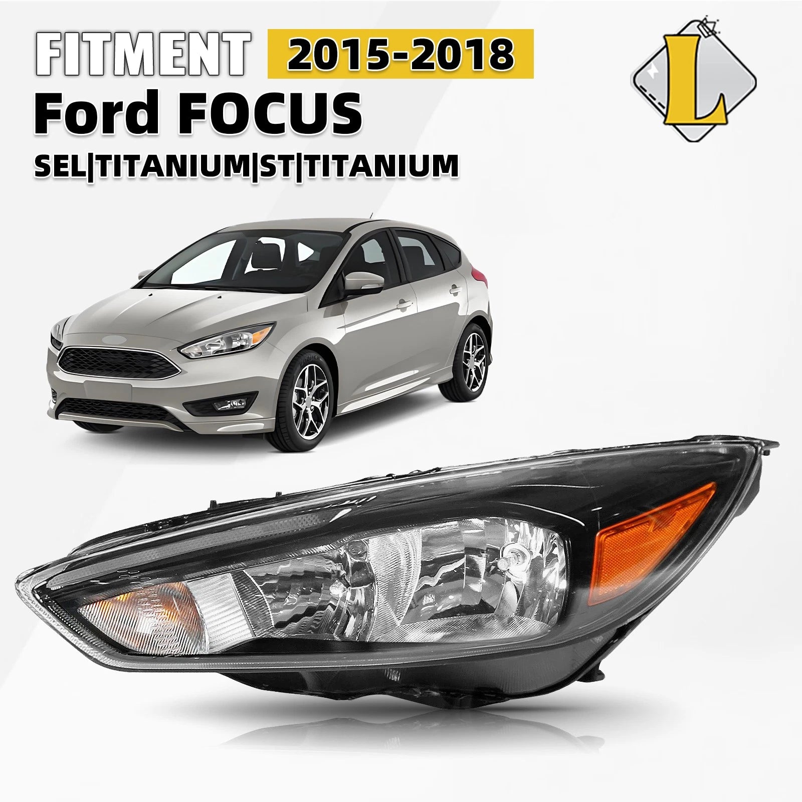 Halogen Headlight with LED DRL for Ford Focus (2015–2018) Left Driver Side