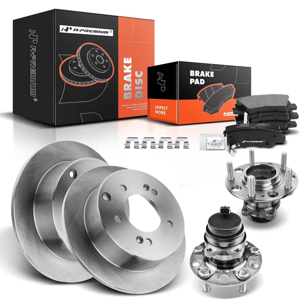 Rear Disc Brake Rotor & Pads + Wheel Hub Bearing for Kia Soul (2010–2013)