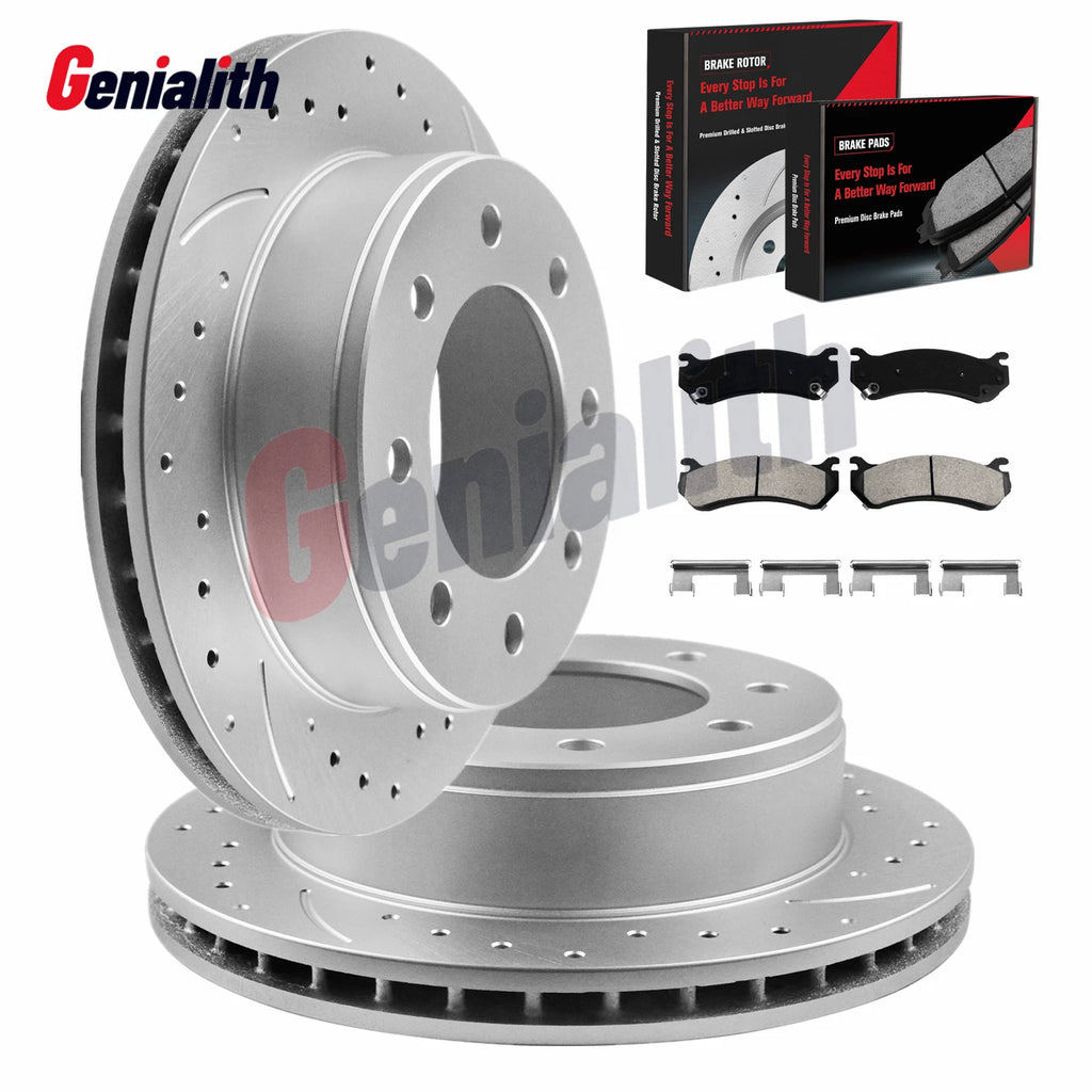 330mm Rear Drilled Disc Rotors & Ceramic Brake Pads for Chevy Silverado 2500 HD (2001–2023)