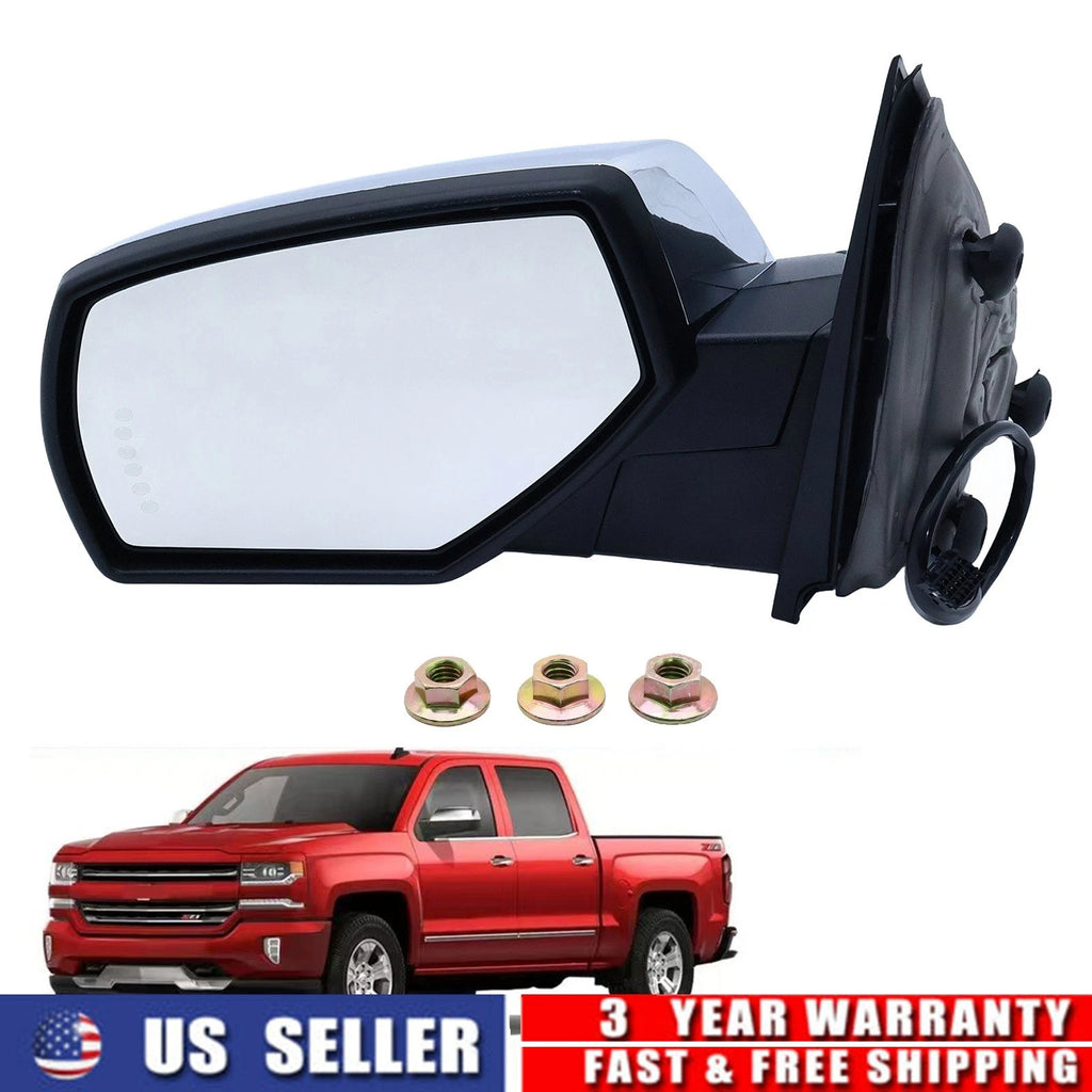 2Pcs Mirror Chrome Power Heated Signal for Silverado Sierra 1500 2500 HD (2014–2019)