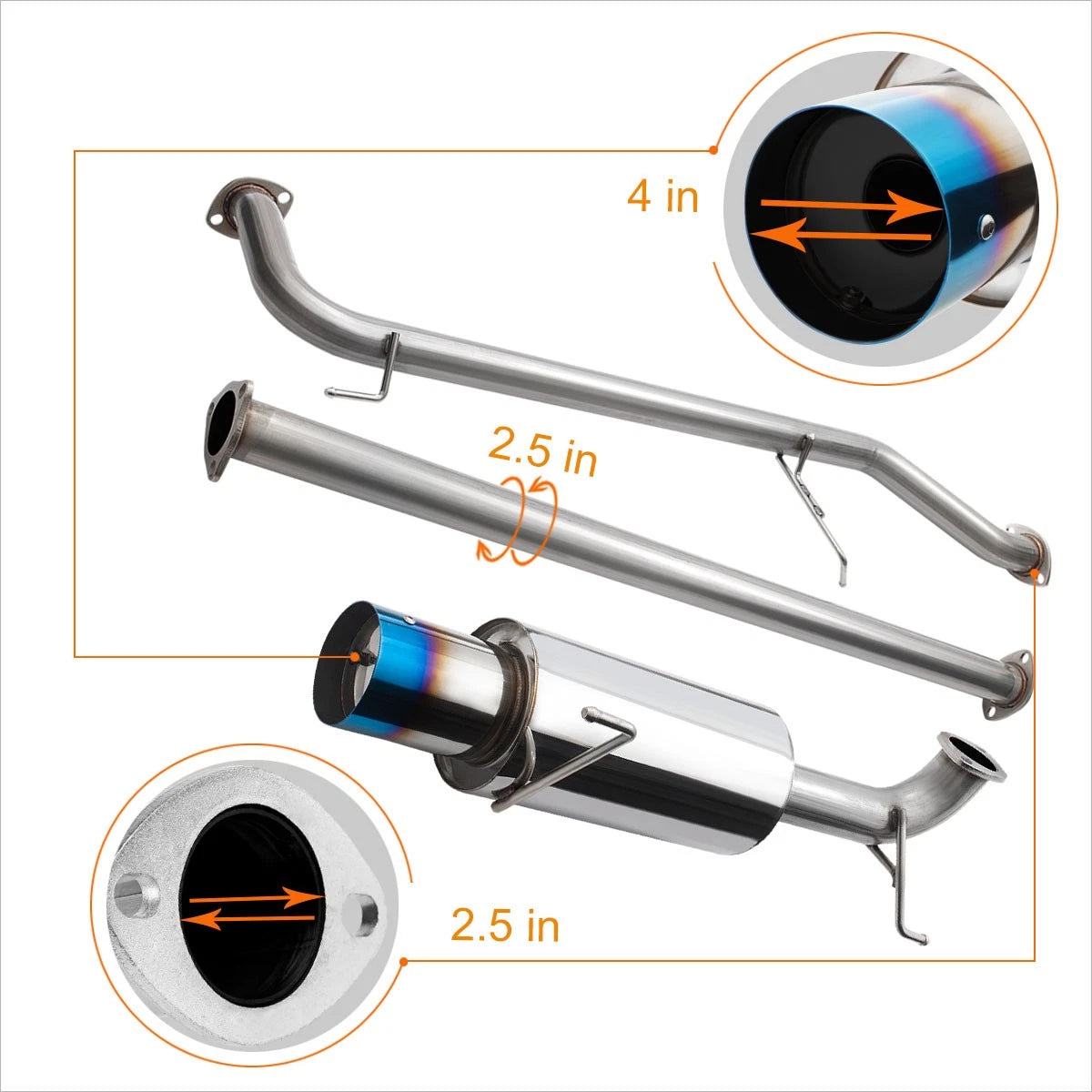 4" Burnt Tip Muffler Catback Exhaust System for Honda Accord F23 (1998–2002)