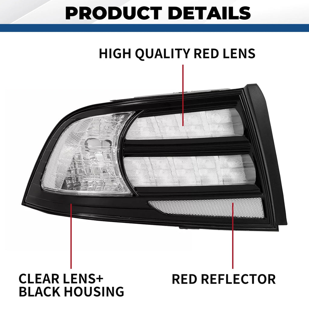 Set of 2 Rear Tail Lights for Acura TL (2004–2008) Black Housing Clear Lens Halogen