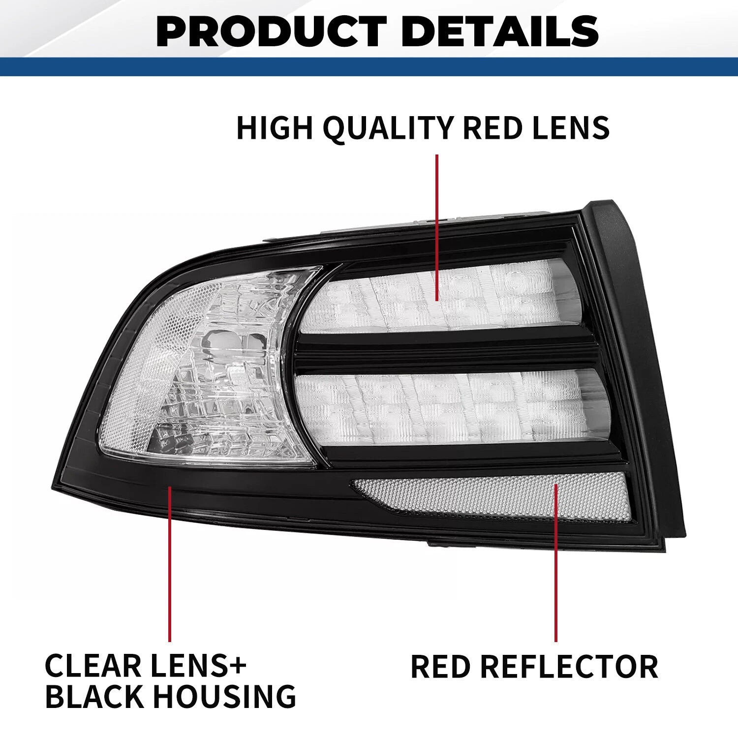 Set of 2 Rear Tail Lights for Acura TL (2004–2008) Black Housing Clear Lens Halogen