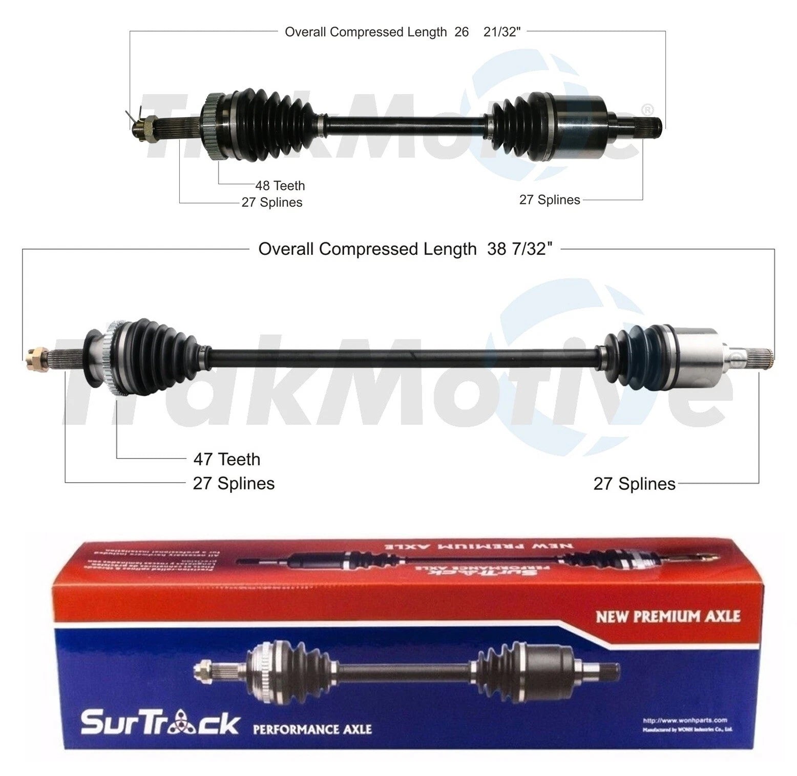 Set of 2 Front CV Axle Shafts for Kia Optima (2006) 2.4L 4L Auto