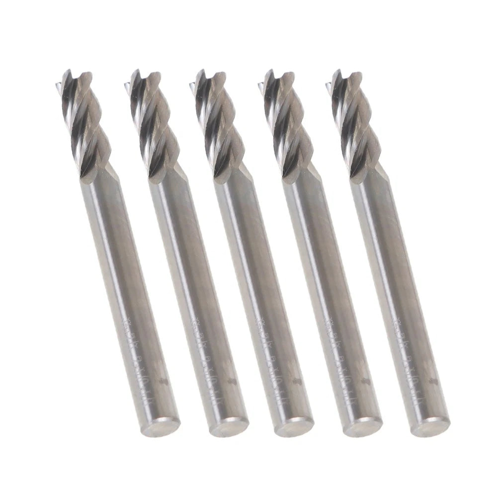 Set of 5 Carbide End Mills 1/4" 4 Flute 3/4" Cut Length