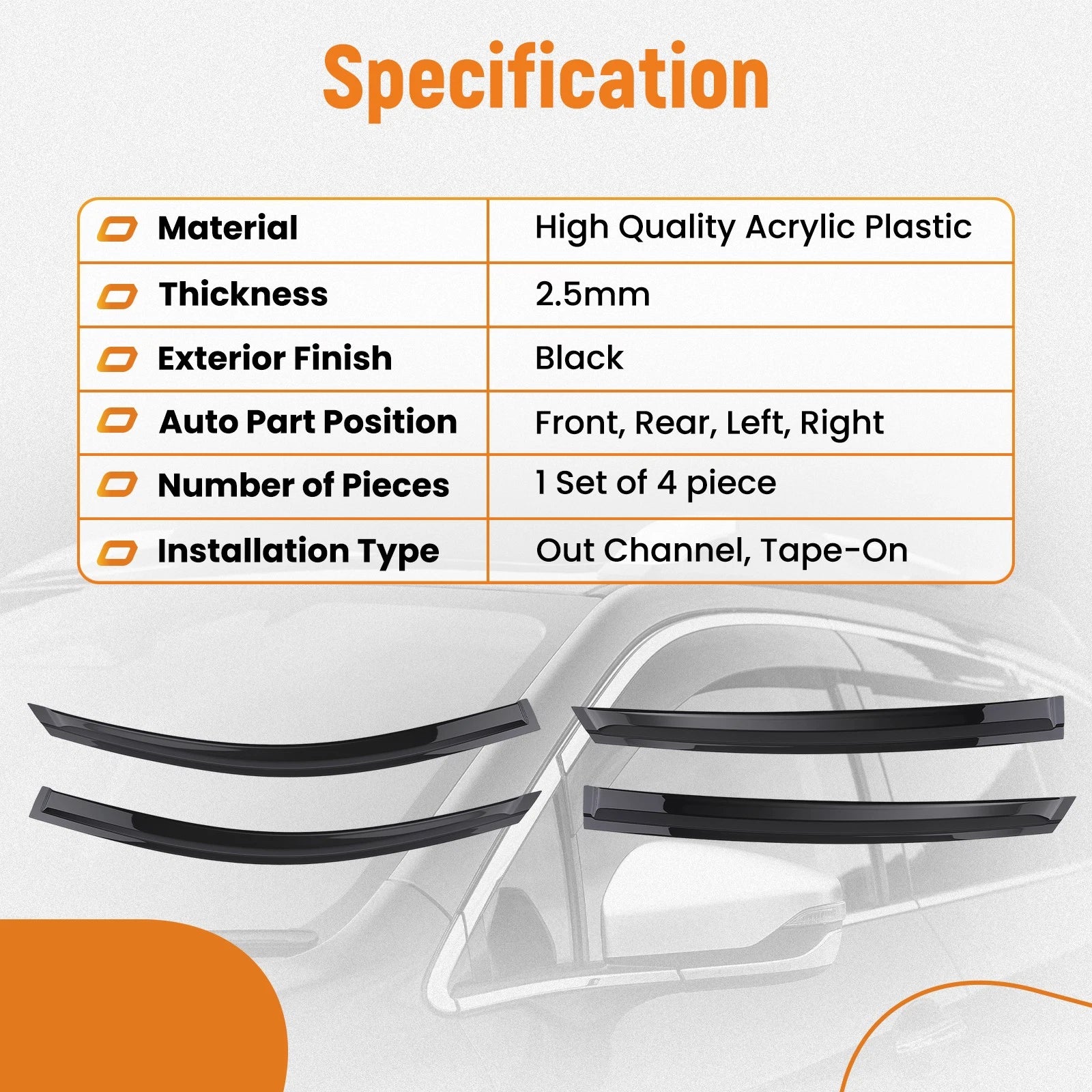 Rain Guards Window Visor for Honda Accord (2023–2025) 2X Black Wind Deflectors