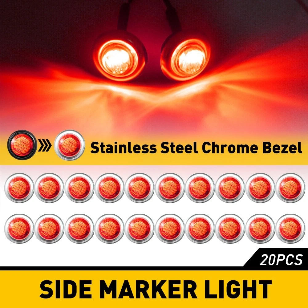 20X LED Marker Side Lights 3/4" Round with Stainless Base for Truck Trailer