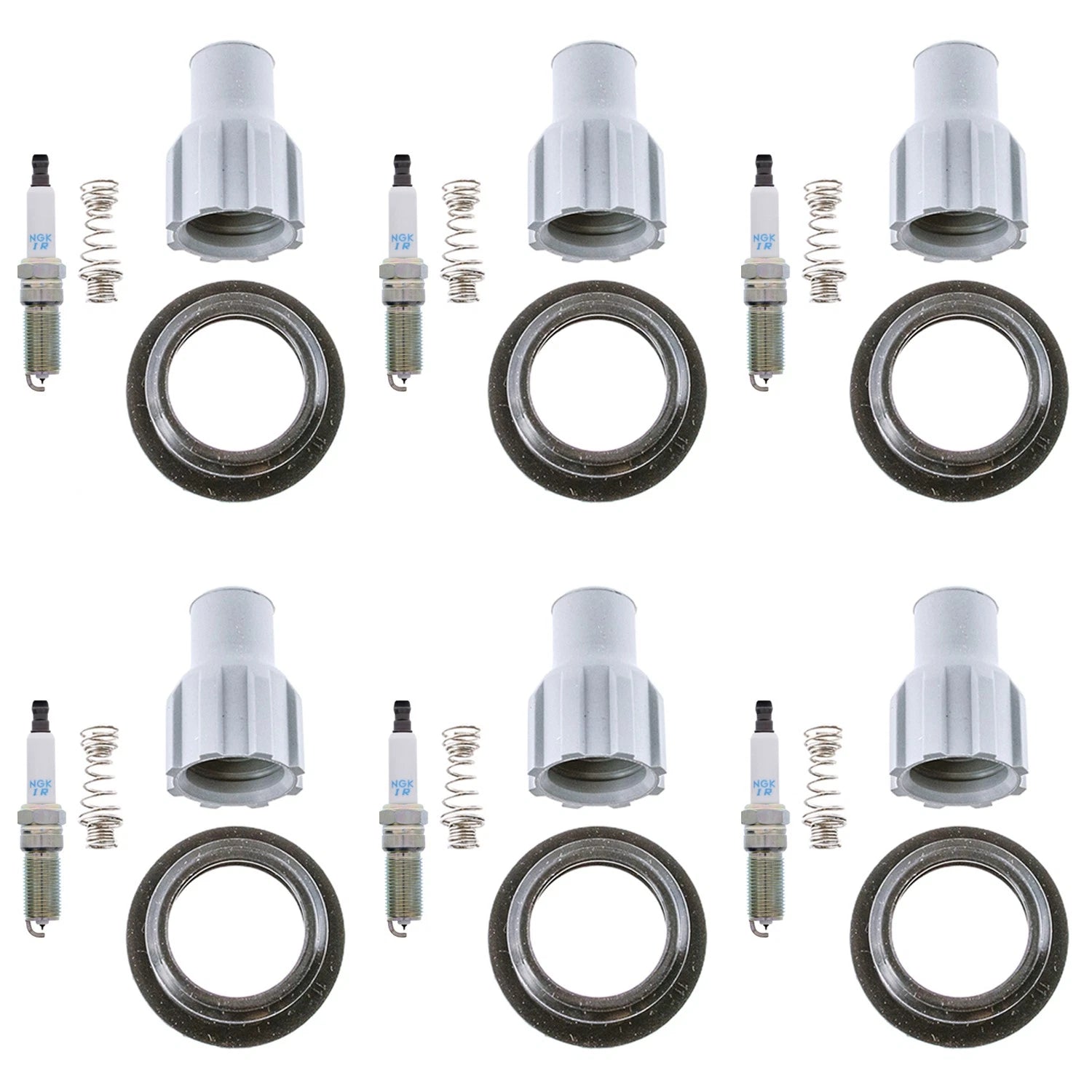 NGK 6 Laser Iridium Spark Plugs & Denso Coil Boots Kit for Cadillac Allure ATS Enclave (2013–2019)
