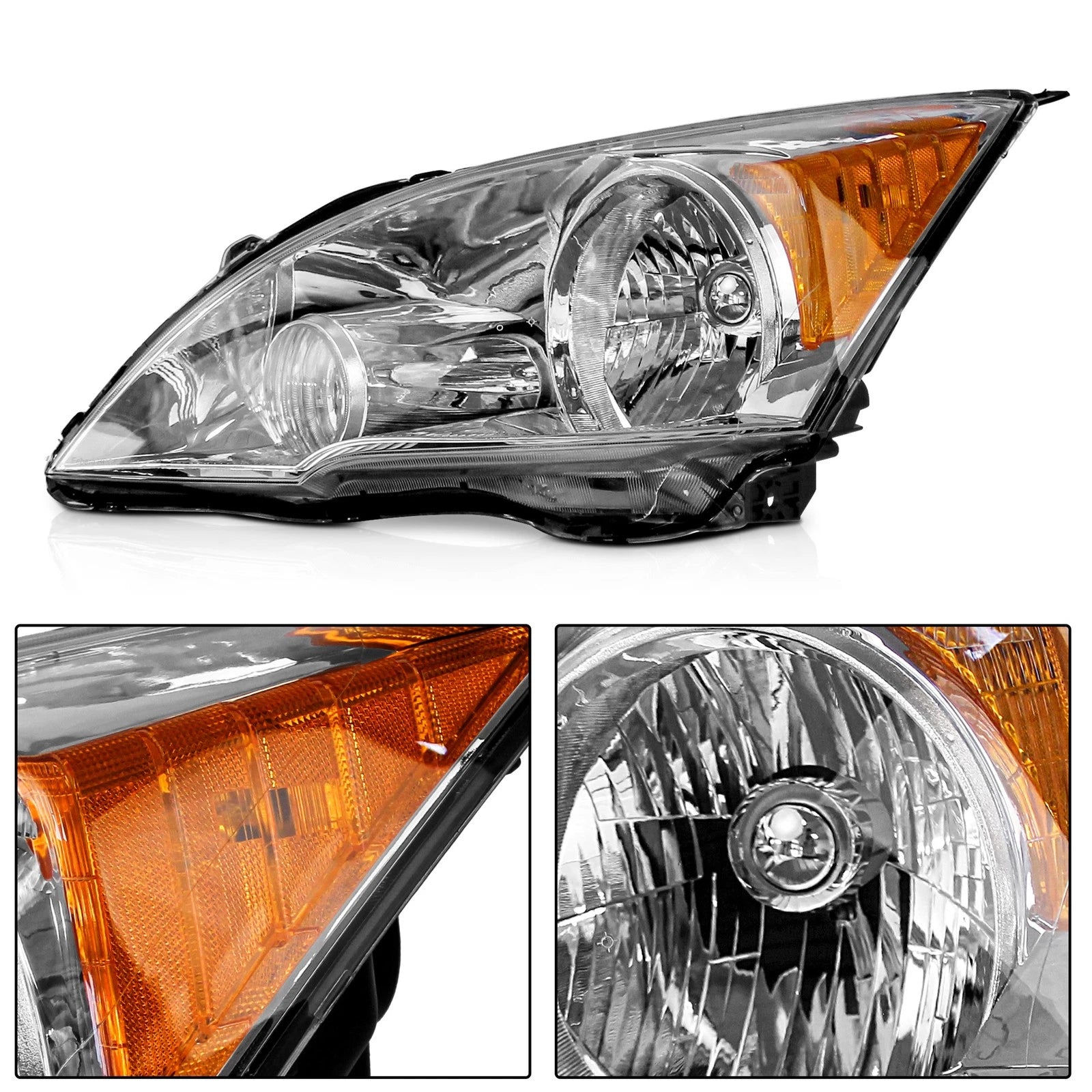 Headlight Assembly Pair Chrome Housing for Honda CR-V (2007-2011)