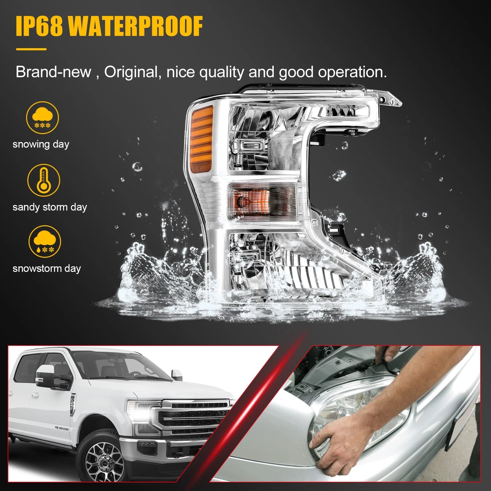 Passenger Right Side Halogen Headlight for Ford F250 F350 Super Duty
