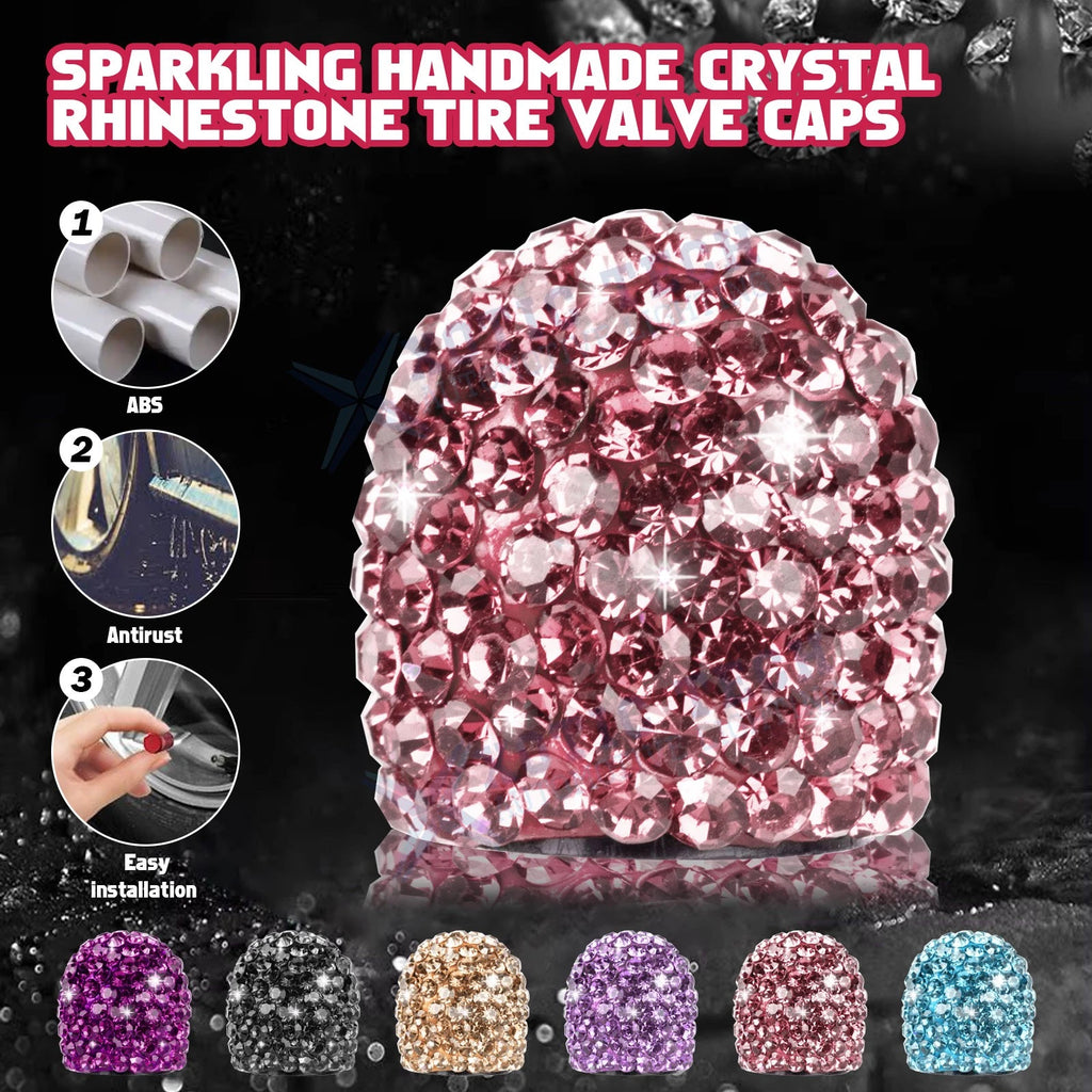 Handmade Crystal Rhinestone Universal Car Tire Valve Caps for Chrome (-)