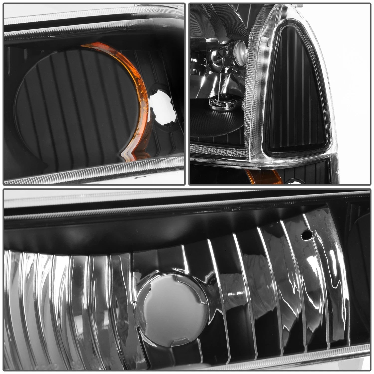 Pair of Black Housing Amber Side Headlights for Ford Super Duty (1999–2004)