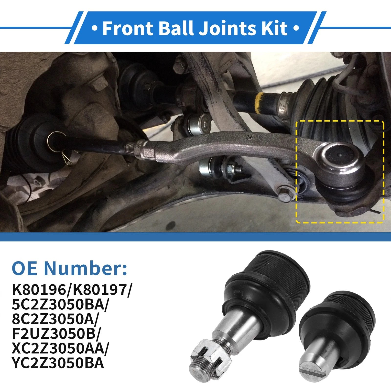 Set of 4 Front Upper & Lower Ball Joints for Ford E-150 (2007–2014) No.K80196/K80197