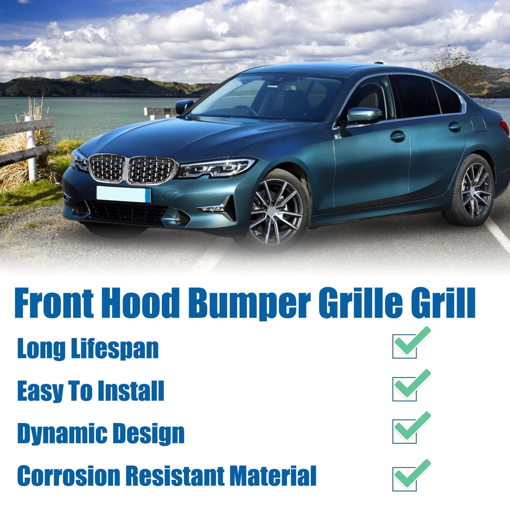 Front Hood Bumper Grille for BMW 330i 330e M340i (2017–2023) Diamond Star Silver Tone