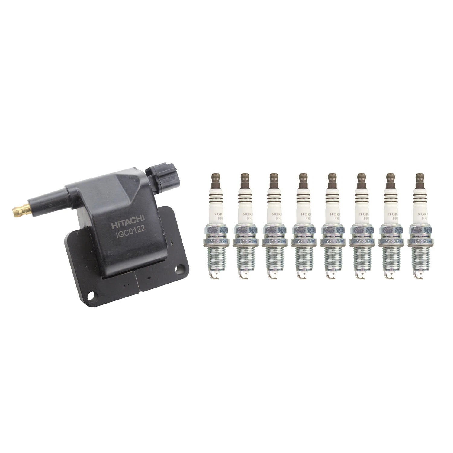 Set of 8 Hitachi Ignition Coils & NGK Ruthenium Spark Plugs for Dakota Ram 1500 2500 (1997–2004)
