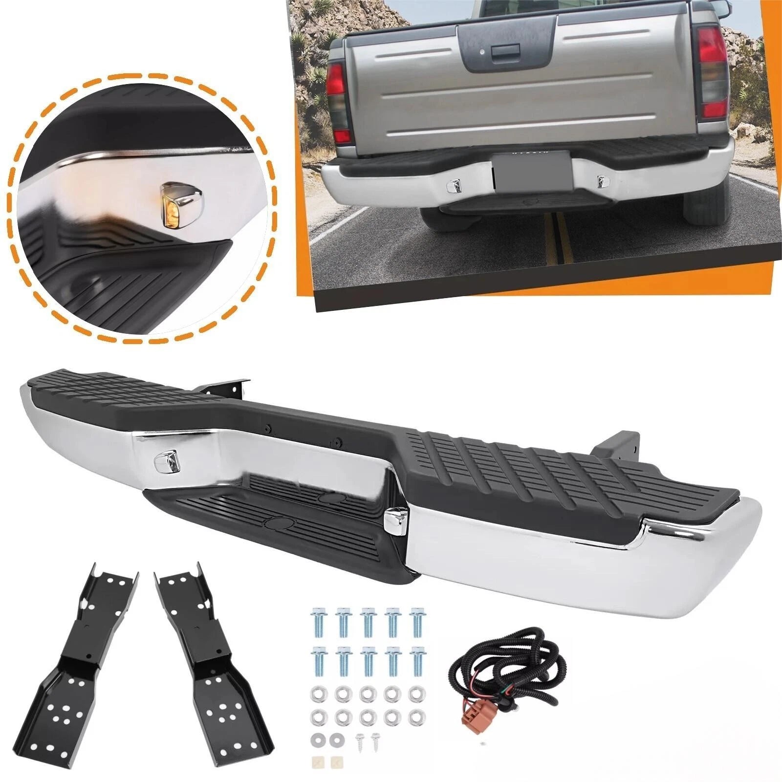 Chrome Complete Rear Step Bumper for Nissan Frontier (1998–2004)