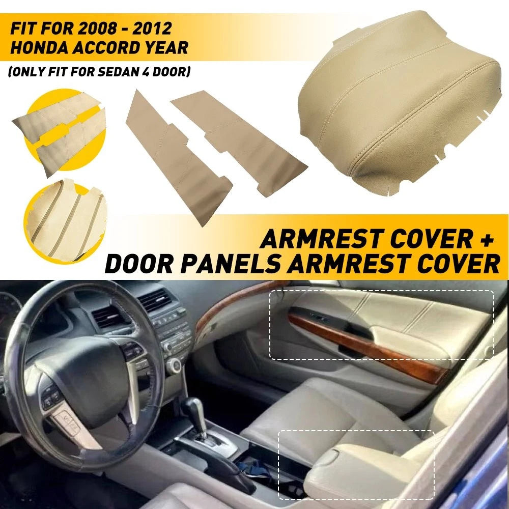 Set of 2 Beige Leather Door Armrest & Console Covers for Honda Accord Sedan (2008–2012)