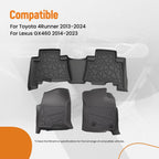 Set of 4 Floor Mats Liner for Toyota 4Runner (2013–2024) Lexus GX460 (2014–2023) TPE