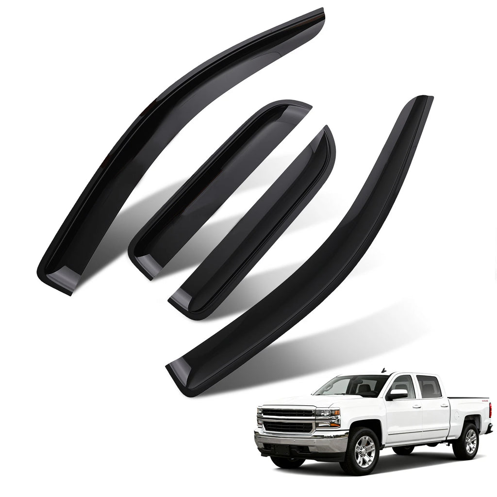 Set of 4 Window Visors Rain Guards for Chevy Silverado Double Cab (2014–2018)